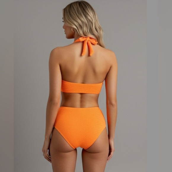 Halter High Waisted Bikini Swimsuit Orange - Picture 4 of 6